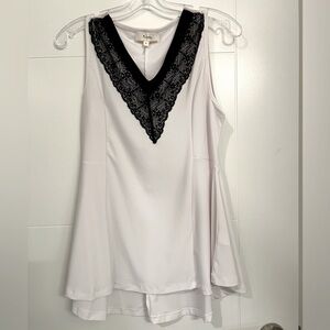 Colleta White Sleeveless Stretchy Top with Black Lace Detail - Size S